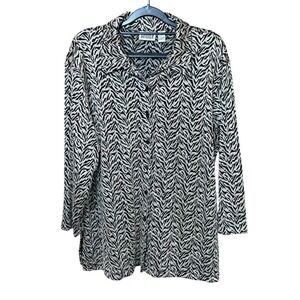 Chicos Design Womens Black Beige Zebra Print Button Up 3/4 Sleeve Shirt Size 3
